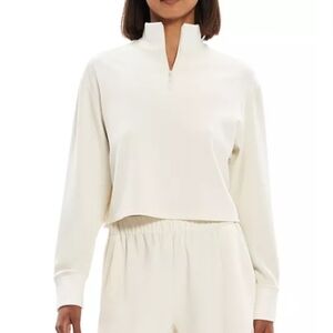 Good Condition Theory Crop Half Zip Sweatshirt In Ivory, Size Medium